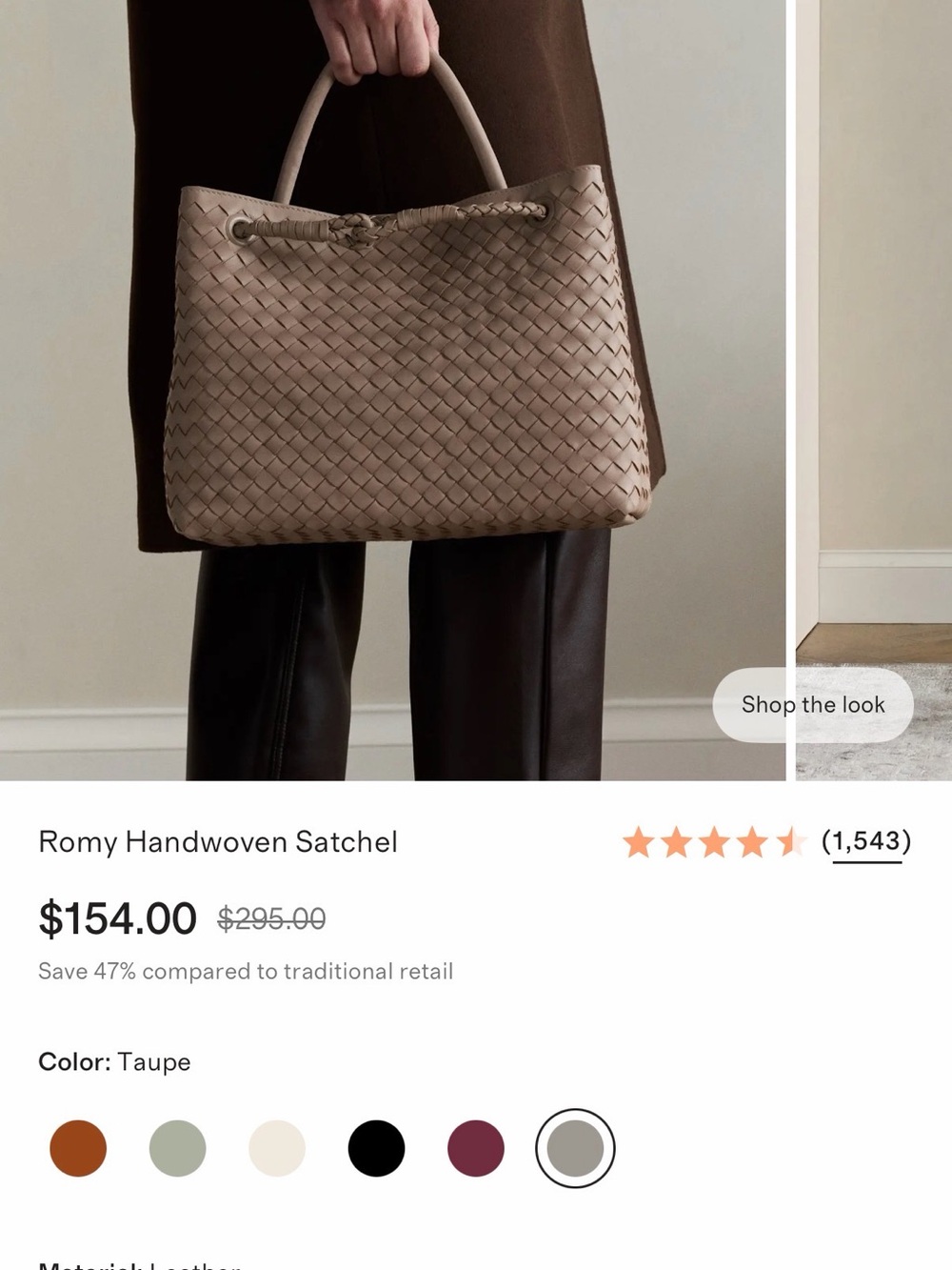 Romy Handwoven Satchel -Taupe Leather Shoulder Bag - Picture 6 of 6